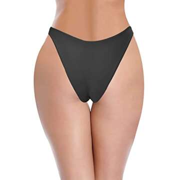 SHEKINI Women's U Cut Bikini Bottom High Cut Leg Brazilian Swim Bottom Low Rise Bottom (Black, X-Lar...