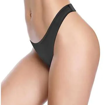 SHEKINI Women's U Cut Bikini Bottom High Cut Leg Brazilian Swim Bottom Low Rise Bottom (Black, X-Large)