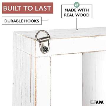 Ilyapa Rustic Wood Knick Knack Floating Shelf Weathered White - Wall Mounted or Freestanding Farmhou...