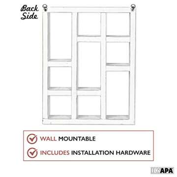 Ilyapa Rustic Wood Knick Knack Floating Shelf Weathered White - Wall Mounted or Freestanding Farmhouse Decor Display Case for Essential Oils, Trinkets, Curios - Ilyapa is a Family-Owned Business