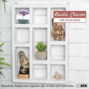 Ilyapa Rustic Wood Knick Knack Floating Shelf Weathered White - Wall Mounted or Freestanding Farmhouse Decor Display Case for Essential Oils, Trinkets, Curios - Ilyapa is a Family-Owned Business