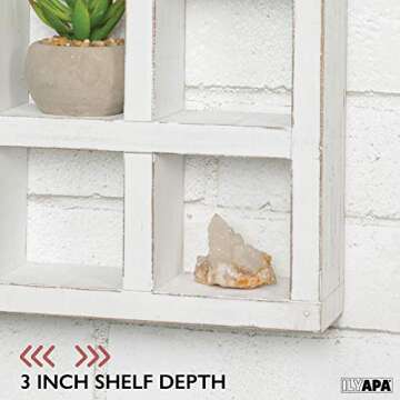 Ilyapa Rustic Wood Knick Knack Floating Shelf Weathered White - Wall Mounted or Freestanding Farmhouse Decor Display Case for Essential Oils, Trinkets, Curios - Ilyapa is a Family-Owned Business