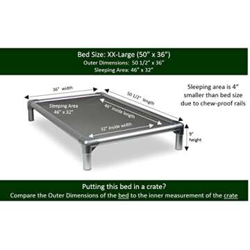 Kuranda Chewproof Bed - Silver Aluminum - 50" x 36" - Heavy Duty Vinyl - Smoke