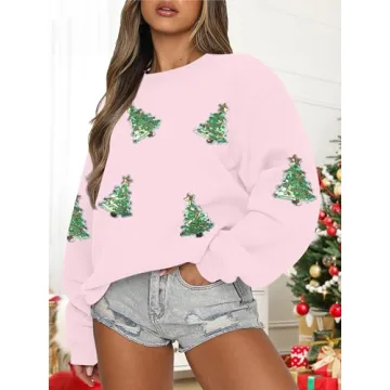 MYHALF Christmas Sweatshirt Women Sequin Tree Holiday Pullover