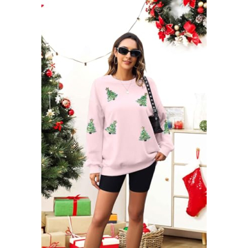 MYHALF Christmas Sweatshirt Women Sequin Tree Holiday Pullover