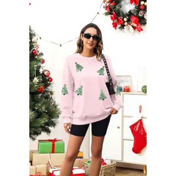 MYHALF Christmas Sweatshirt Women Sequin Tree Holiday Pullover