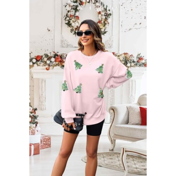 MYHALF Christmas Sweatshirt Women Sequin Tree Holiday Pullover