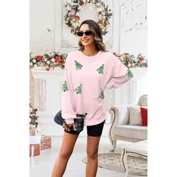 MYHALF Christmas Sweatshirt Women Sequin Tree Holiday Pullover