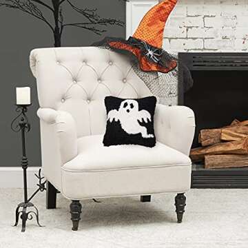 C&F Home 8" x 8" Spooky Ghost Halloween Hooked Small/Petite Accent Throw Pillow Autumn Fall Harvest Home Living Room Couch Chair Sofa Bed Bedroom Cozy Decor Decoration 8" x 8" Black