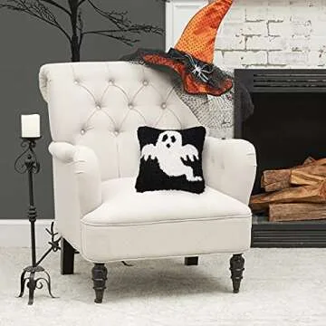 C&F Home 8" x 8" Spooky Ghost Halloween Hooked Small/Petite Accent Throw Pillow Autumn Fall Harvest Home Living Room Couch Chair Sofa Bed Bedroom Cozy Decor Decoration 8" x 8" Black