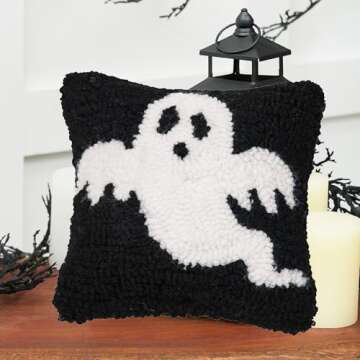 C&F Home 8" x 8" Spooky Ghost Halloween Hooked Small/Petite Accent Throw Pillow Autumn Fall Harvest Home Living Room Couch Chair Sofa Bed Bedroom Cozy Decor Decoration 8" x 8" Black