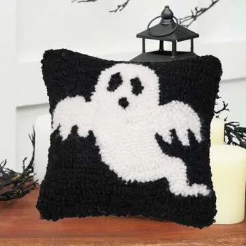 C&F Home 8" x 8" Spooky Ghost Halloween Hooked Small/Petite Accent Throw Pillow Autumn Fall Harvest Home Living Room Couch Chair Sofa Bed Bedroom Cozy Decor Decoration 8" x 8" Black