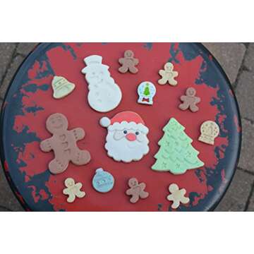 R&M, Christmas Double-Sided Cookie Cutter Stamper Set of 4, Assorted Designs and Sizes, Christmas Tree, Snowman, Santa, Gingerbread Man, Green and Red