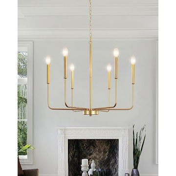 ZCHAOZ Gold Farmhouse Chandelier Dining Room Light Fixture 6 Lights Rustic Modern Brass Chandelier P...