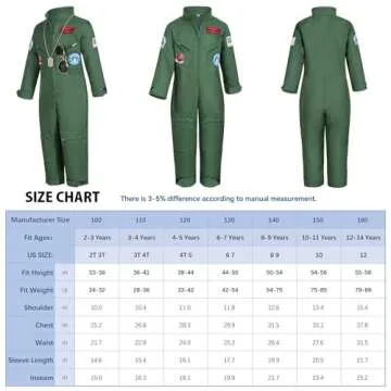 Kids Fighter Pilot Costume - Air Force Flight Suit with Aviator Sunglasses & Tag & Belt for Boys Gir...