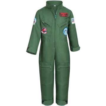 Kids Fighter Pilot Costume - Air Force Flight Suit with Aviator Sunglasses & Tag & Belt for Boys Girls Roleplay Dress Up 6-7 Years