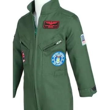 Kids Fighter Pilot Costume - Air Force Flight Suit with Aviator Sunglasses & Tag & Belt for Boys Girls Roleplay Dress Up 6-7 Years