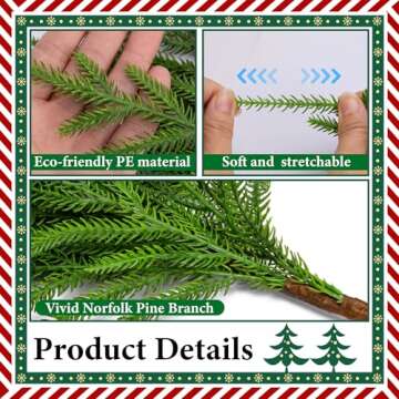 PURPLE STAR 1N 20 Pcs Christmas Norfolk Pine Branches- 19" Extra Length Artificial Xmas Branches Plants Pine Needles- Fake Greenery Norfolk Pine Stems Sprigs for DIY Craft Garland Home Garden Decor