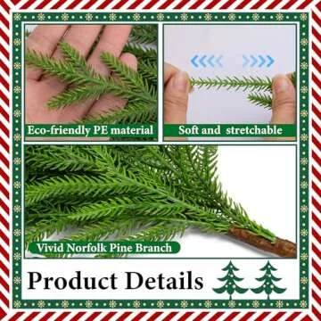 PURPLE STAR 1N 20 Pcs Christmas Norfolk Pine Branches- 19" Extra Length Artificial Xmas Branches Plants Pine Needles- Fake Greenery Norfolk Pine Stems Sprigs for DIY Craft Garland Home Garden Decor