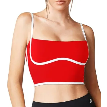 Move With You Sleeveless Spaghetti Strap Padded Sports Bra Tank Tops Square Neck Double Layer Workou...