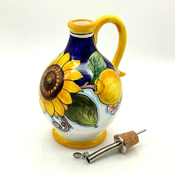 Hand Painted Italian Olive Oil Dispenser Bottle - 14 Oz XL