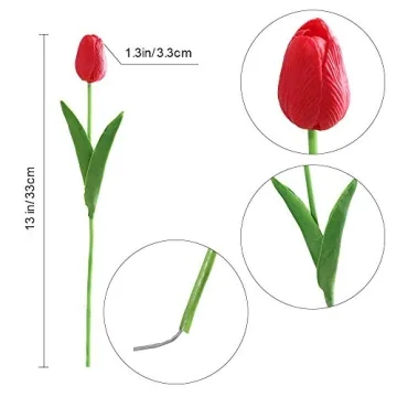 Kisflower 30Pcs Real Touch Red Faux Tulips for Decor