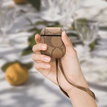 MOLOVA Case for Airpods 1&2 Case,Luxury Stylish PU Ultra Slim & Thin Soft TPU Anti-Slip Scratch Resistant Drop Proof Full Cover Case with Keychain/Lanyard