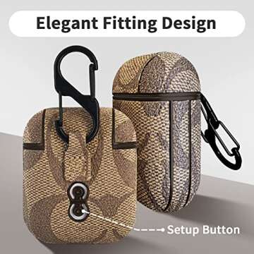 MOLOVA Case for Airpods 1&2 Case,Luxury Stylish PU Ultra Slim & Thin Soft TPU Anti-Slip Scratch Resistant Drop Proof Full Cover Case with Keychain/Lanyard