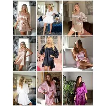 Ekouaer Women's Satin Robe Set Lace Sexy Lingerie Robe Wedding Nightgown 2pcs Cami Bride Party Silk Pajamas Set