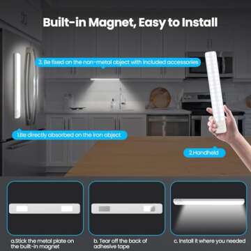 [2 Pack] Under Cabinet Light 80LEDs,Motion Sensor Led Light Indoor,USB C Rechargeable Closet Under Counter Lighting,12.6inch Battery Powered Operated Night Light for Kitchen,Wardrobe,Cupboard