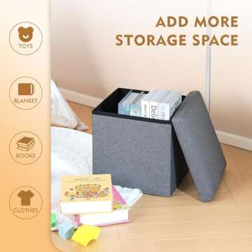 B FSOBEIIALEO Storage Ottoman Cube, Linen Small Foot Seat,for Living Room, Bedroom, Home Office, Dorm Storage Footrest Grey 11.8"x11.8"x11.8"