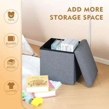 B FSOBEIIALEO Storage Ottoman Cube, Linen Small Foot Seat,for Living Room, Bedroom, Home Office, Dorm Storage Footrest Grey 11.8"x11.8"x11.8"
