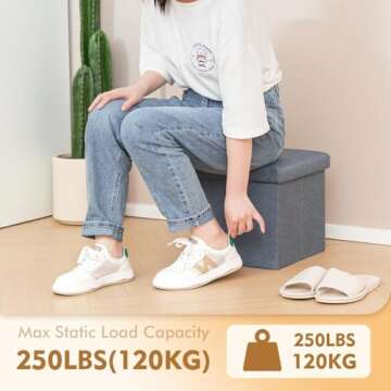 B FSOBEIIALEO Storage Ottoman Cube, Linen Small Foot Seat,for Living Room, Bedroom, Home Office, Dorm Storage Footrest Grey 11.8"x11.8"x11.8"