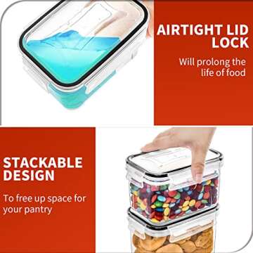 Skroam 24 Pack Airtight Food Storage Containers with Lids for Kitchen Pantry Organization and storage, Plastic Canister Set for Cereal, Pasta, Flour & Sugar - Spoon Set, Labels & Marker.