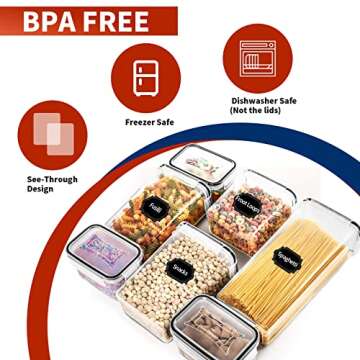 Skroam 24 Pack Airtight Food Storage Containers with Lids for Kitchen Pantry Organization and storage, Plastic Canister Set for Cereal, Pasta, Flour & Sugar - Spoon Set, Labels & Marker.