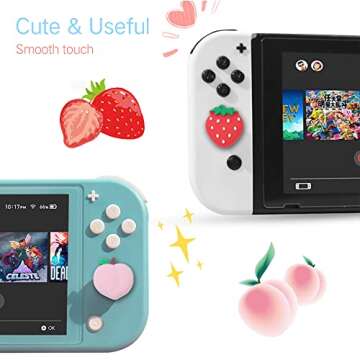 PERFECTSIGHT Switch Thumb Grips, Cute Joystick Caps for Nintendo Switch, 4 PCS Thumbstick Cover for Switch Lite, Switch OLED, Analog Stick Button Cover for NS Joycon Controller, Strawberry + Peach