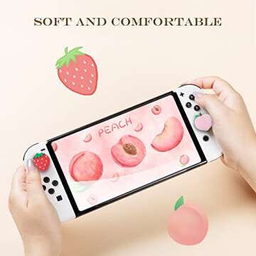 PERFECTSIGHT Switch Thumb Grips, Cute Joystick Caps for Nintendo Switch, 4 PCS Thumbstick Cover for Switch Lite, Switch OLED, Analog Stick Button Cover for NS Joycon Controller, Strawberry + Peach