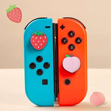 PERFECTSIGHT Switch Thumb Grips, Cute Joystick Caps for Nintendo Switch, 4 PCS Thumbstick Cover for Switch Lite, Switch OLED, Analog Stick Button Cover for NS Joycon Controller, Strawberry + Peach