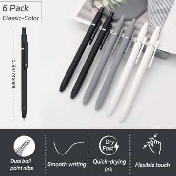 ACEES Gel Pens,6 Pcs 0.5mm Fine Point Black Ink Pens With Smooth Writing,Quick Dry Pens For Journali...
