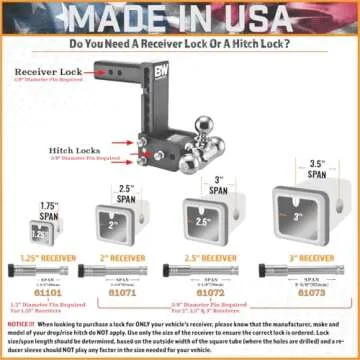 61672 | 3 Pack, Keyed Alike, 2" & 2.5" Receiver Locks, Heavy Duty Hitch Lock Pin, American Made in USA, Best Truck Accessories - Locking Hitch Pin, 5/8 Hitch Pin Lock, Anti-Theft Hitch Pin