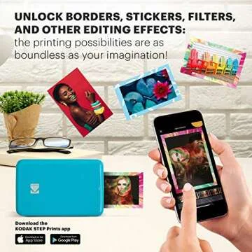 KODAK Step Instant Smartphone Photo Printer - Portable Mini Color Wireless Mobile Printer - Zink 2x3” Sticky-Back Photos - Bluetooth Compatible with iOS & Android Devices - Fun Editing App - Blue