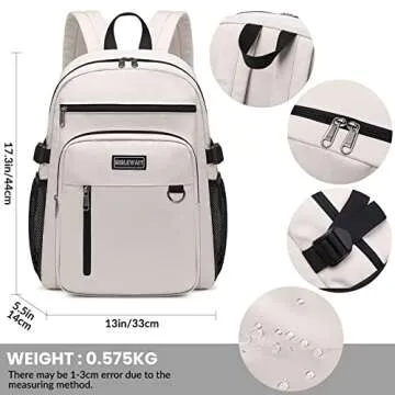 MIRLEWAIY Stylish Water-Resistant Backpack for School