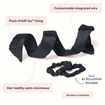 RobeCurls Heatless Hair Curler Set - Satin Curling Headband for Natural, No-Heat Curls - Sleep in Overnight Styling Tool with 2 Scrunchies - Easy & Gentle on Hair – Valentines Day Gift for Her (Black)