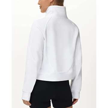THE GYM PEOPLE Women's Half Zip Pullover Sweatshirt Fleece Stand Collar Crop Sweatshirt with Pockets Thumb Hole White