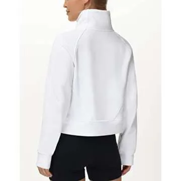 THE GYM PEOPLE Women's Half Zip Pullover Sweatshirt Fleece Stand Collar Crop Sweatshirt with Pockets Thumb Hole White