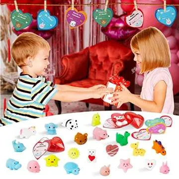 Ridota Kids Valentines Gifts Set with 28 Squishy Toys and Cards