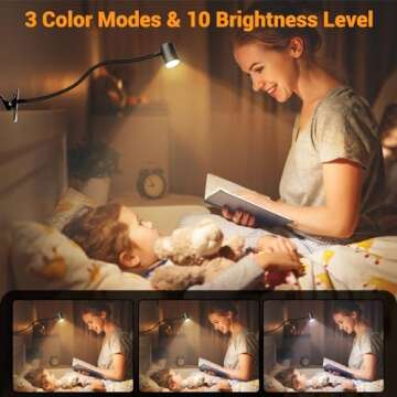 Reading Light, 3 Modes & 10 Brightness Clip on Light, Desk Lamp, Eye Caring Reading Lights for Books...
