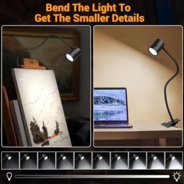 Reading Light, 3 Modes & 10 Brightness Clip on Light, Desk Lamp, Eye Caring Reading Lights for Books in Bed, 360°Gooseneck Clamp Light, Clip on Light for Bed Headboard, Book Light With Memory Function