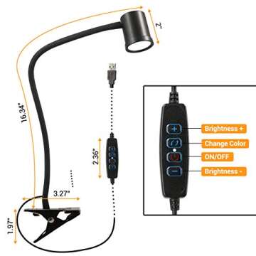 Reading Light, 3 Modes & 10 Brightness Clip on Light, Desk Lamp, Eye Caring Reading Lights for Books in Bed, 360°Gooseneck Clamp Light, Clip on Light for Bed Headboard, Book Light With Memory Function