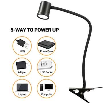 Reading Light, 3 Modes & 10 Brightness Clip on Light, Desk Lamp, Eye Caring Reading Lights for Books in Bed, 360°Gooseneck Clamp Light, Clip on Light for Bed Headboard, Book Light With Memory Function